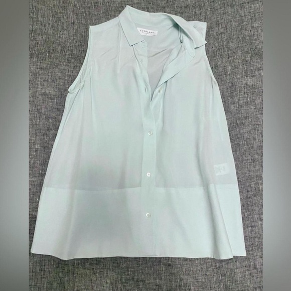 Everlane Clean Silk Relaxed Sleeveless Shirt Aqua Light Blue 2 - Picture 2 of 3